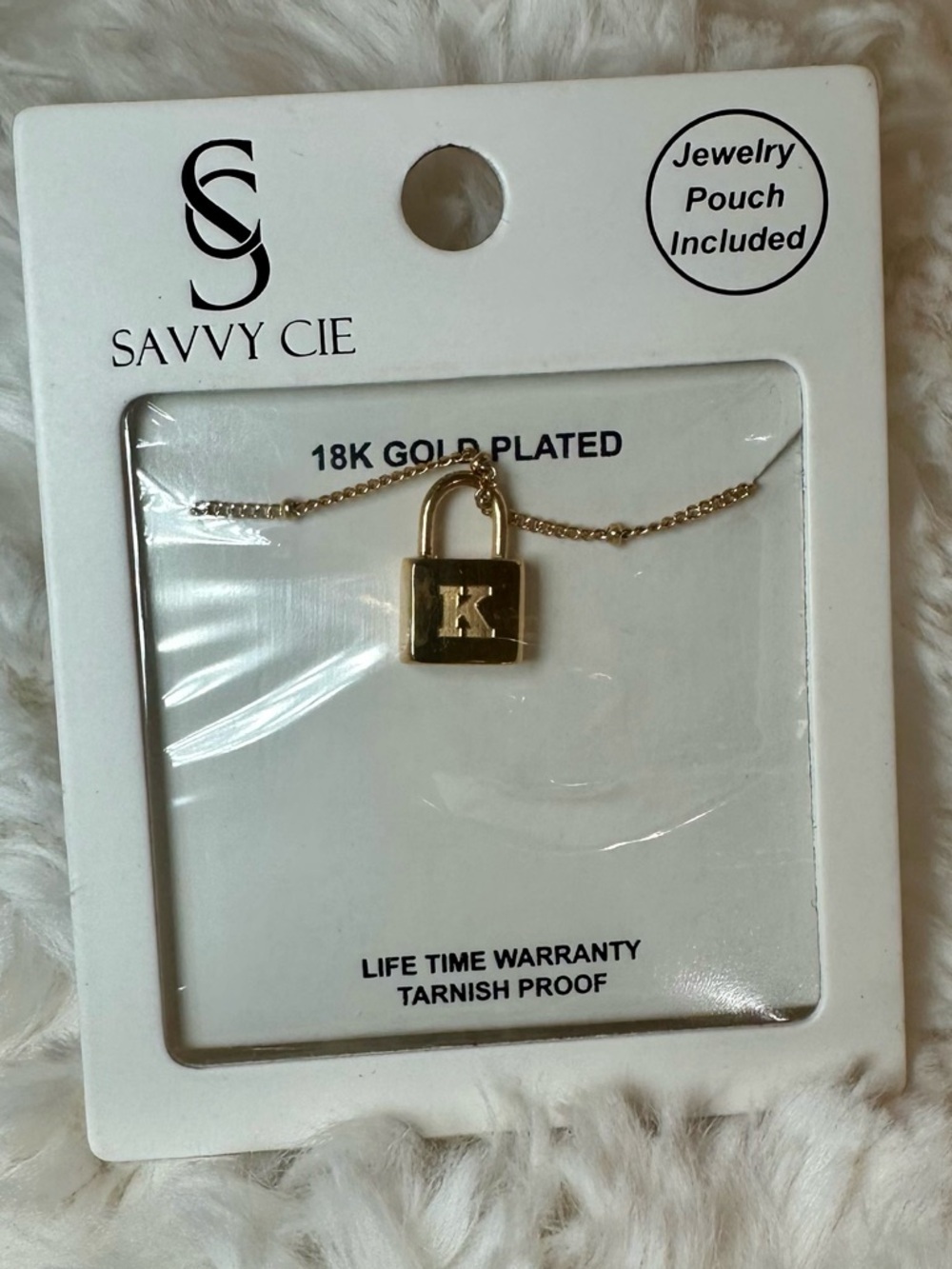 Savvy Cie 18K Gold Plated K Padlock Pendant Necklace Tarnish Free NWT - Picture 4 of 4
